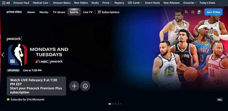 Amazon Prime video start page