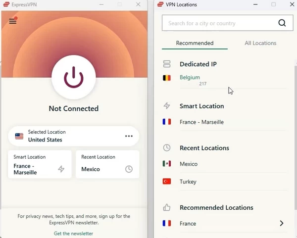 ExpressVPN Dedicated IP interface