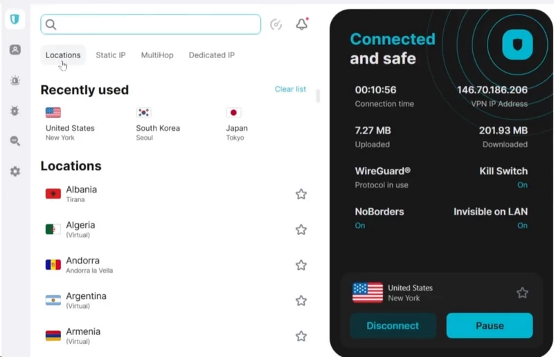 Surfshark VPN interface