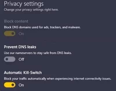 CyberGhost Kill Switch settings