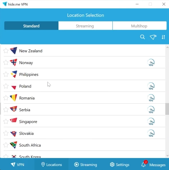 Hide.me VPN app interface