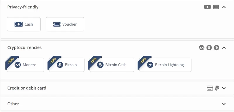 Mullvad VPN account payment methods options