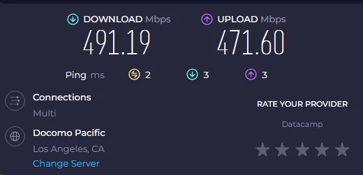 Mullvad VPN speed test results screenshot