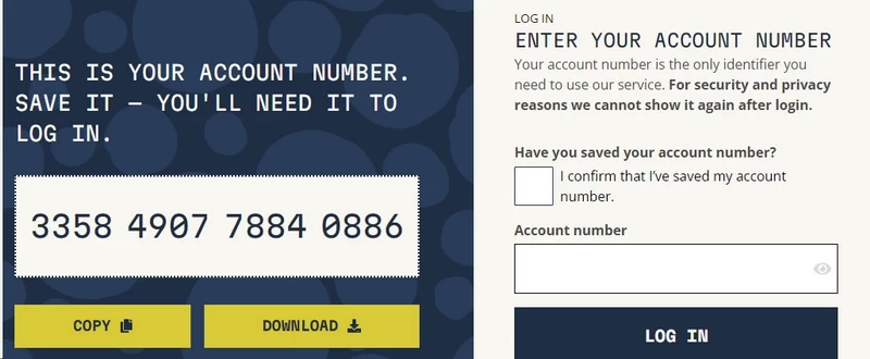 Mullvad VPN 16 digit account number generation
