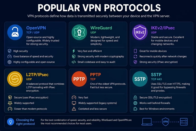 Popular VPN protocols list and features