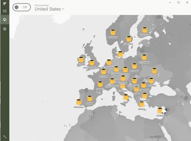 TunnelBear VPN Windows app interface with map