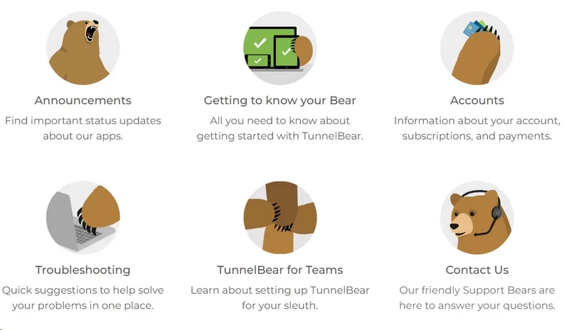 TunnelBear VPN help center support page