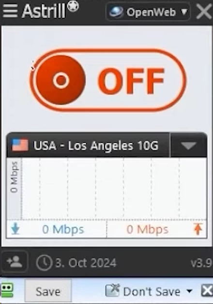 Astrill VPN application interface