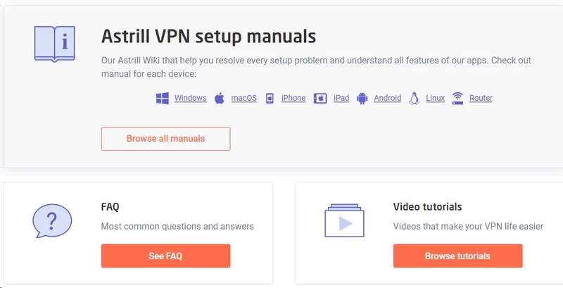 Astrill VPN official support page help center
