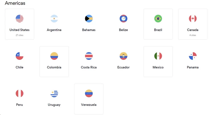 Hotspot Shield server locations across the Americas