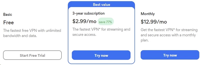 Hotspot Shield VPN pricing plans page
