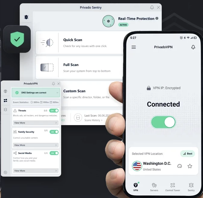 PrivadoVPN security homepage interface overview