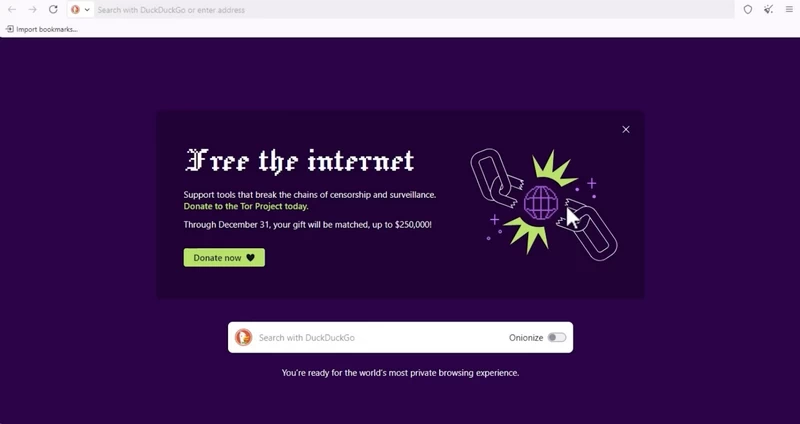 Tor Browser opening interface on startup
