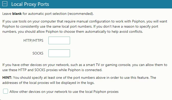Psiphon VPN HTTPS proxy configuration