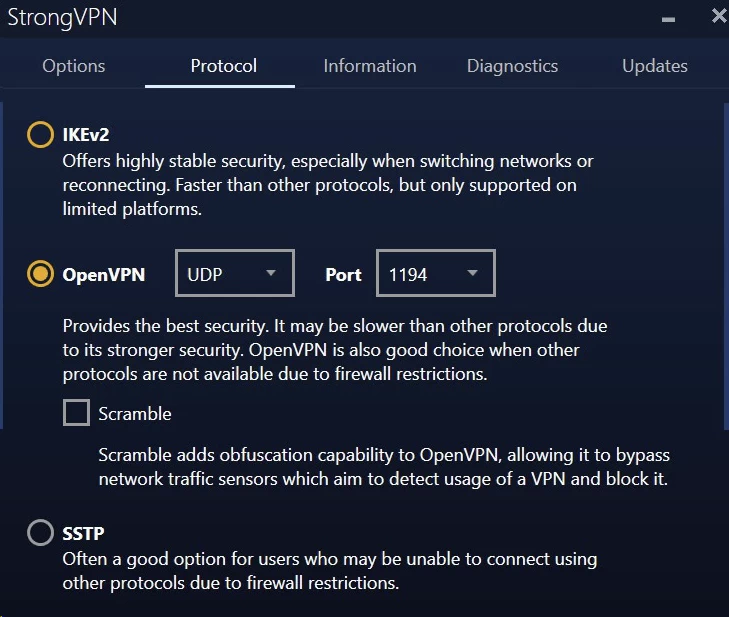 StrongVPN Scramble feature
