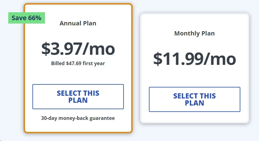 StrongVPN subscription pricing table