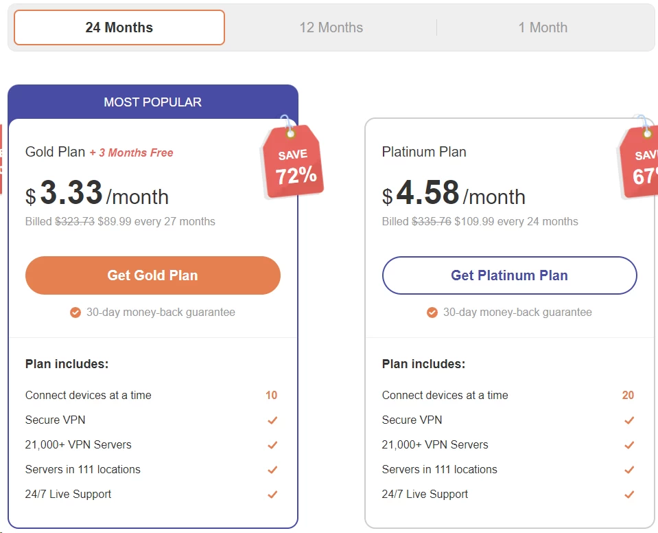 Turbo VPN subscription plans and pricing