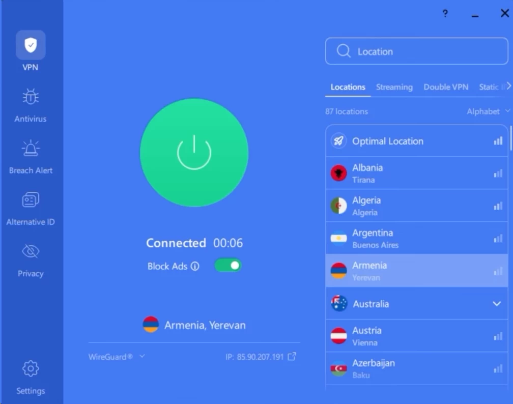 VeePN Windows application interface screen